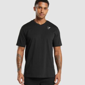 Crest V-Neck T Shirt Black