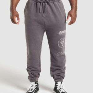 Distressed Graphic Joggers Brushed Purple Acid Wash