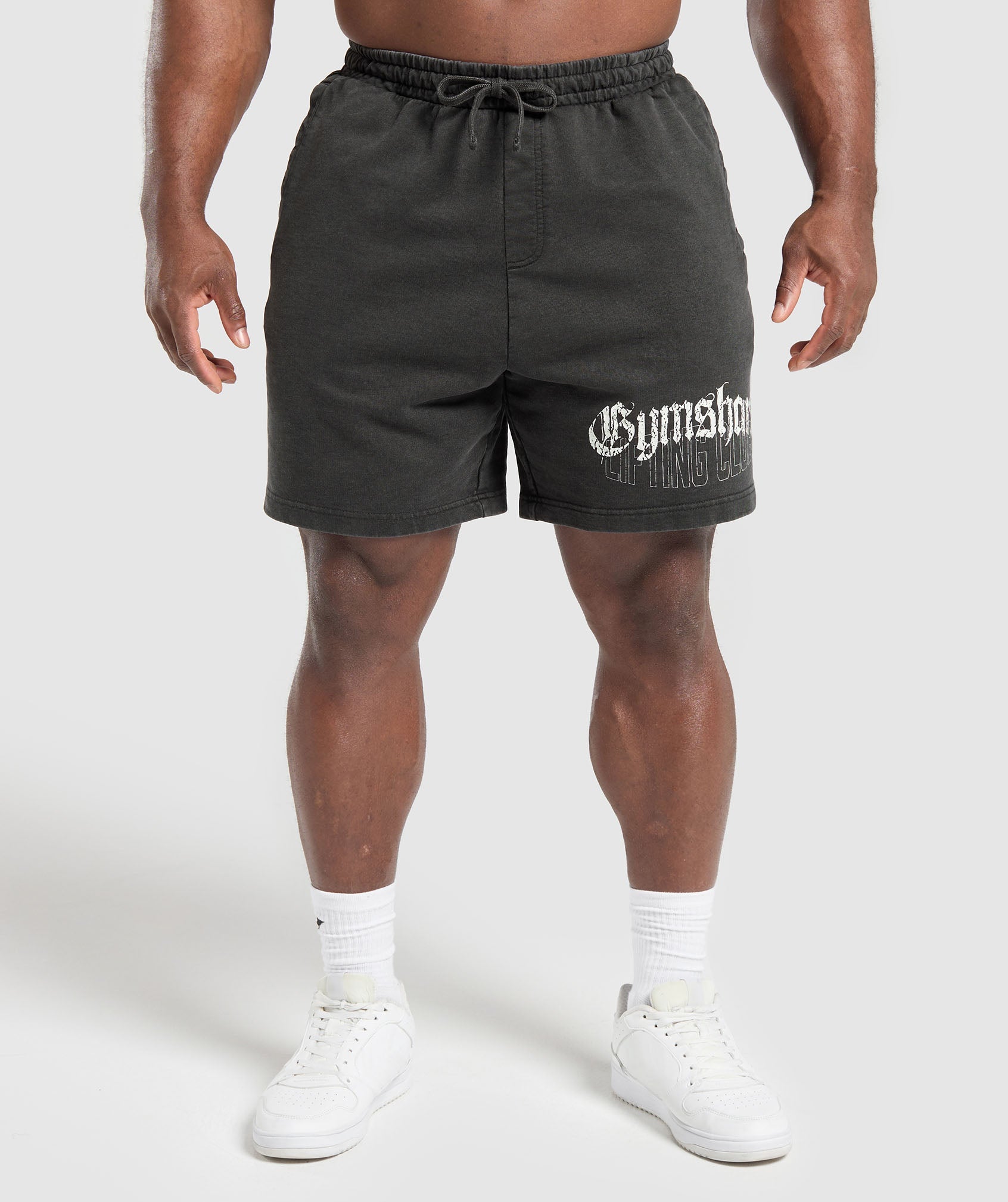 Distressed Graphic 7" Shorts Black Acid Wash