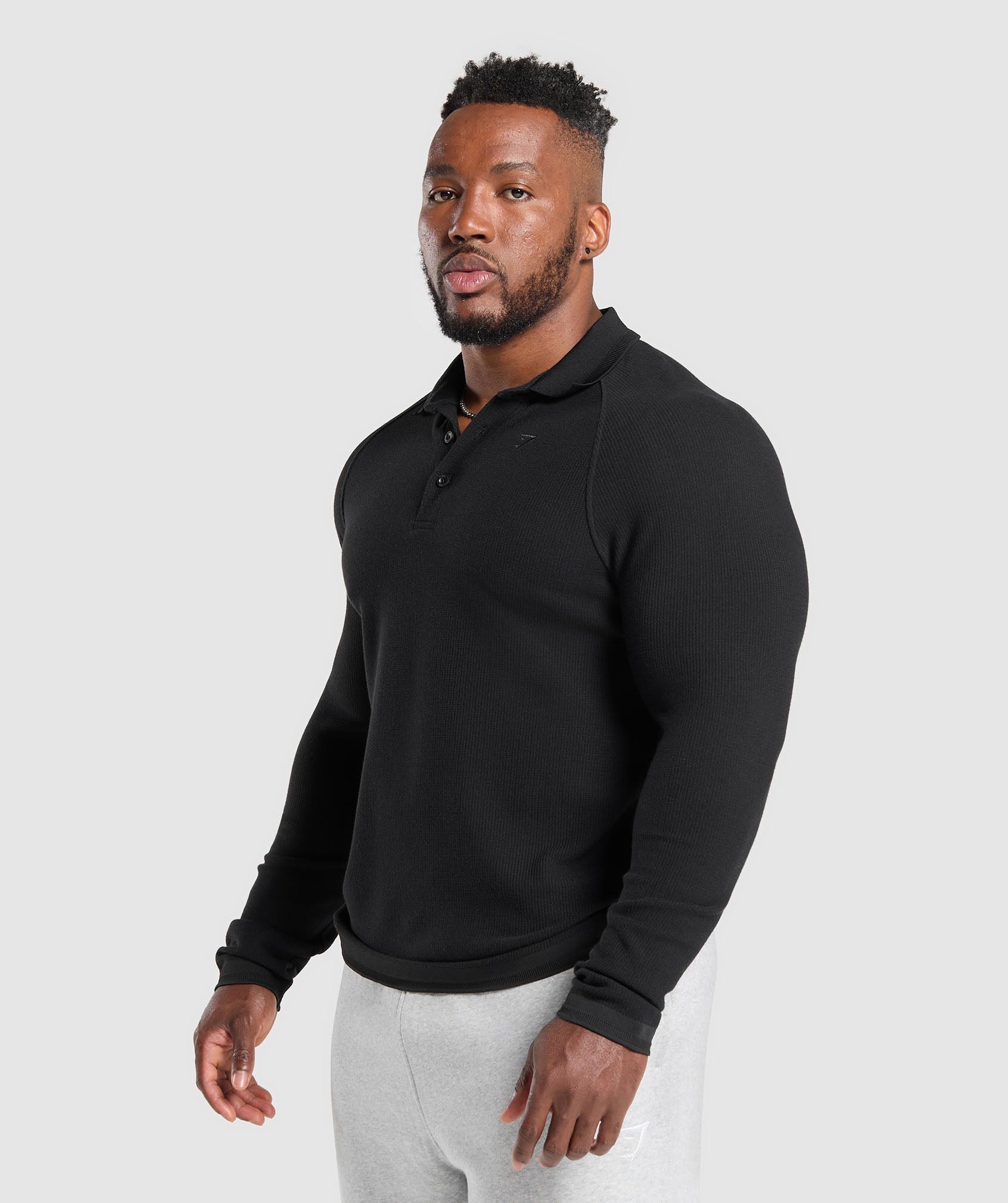 Long Sleeve Waffle Polo Shirt Black - immagine 3